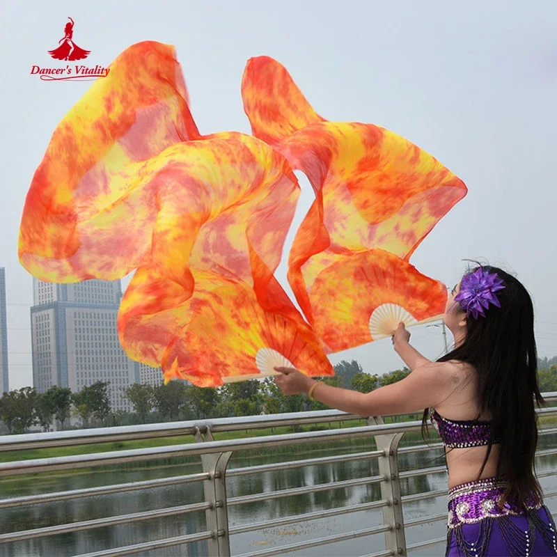 Dyed 100% pure natural silk fan veils for women belly dance performance fan belly dance costumes and accessories A pair