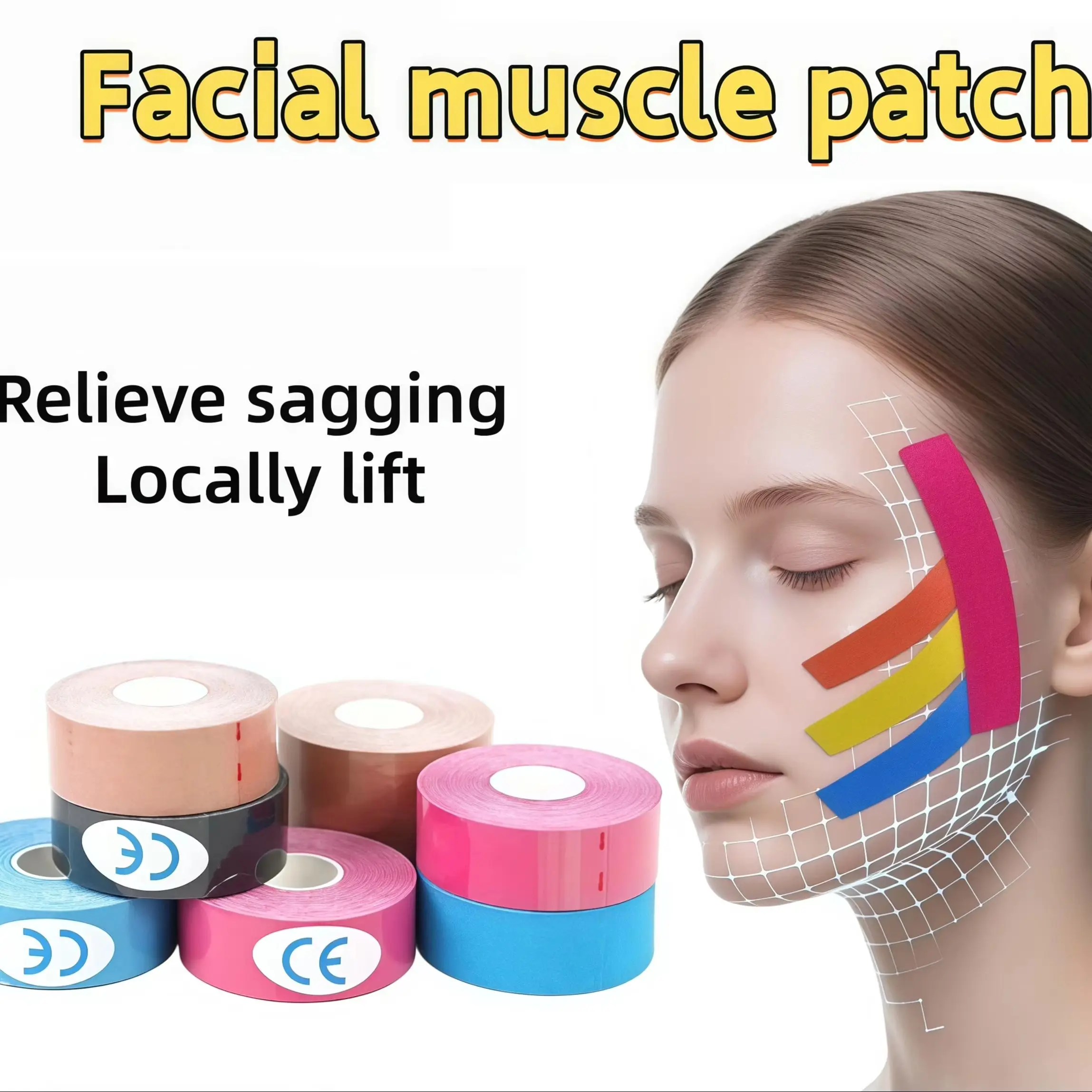 Sports Muscle Energy Patch, Muscle Protection Equipment, Pure Cotton Waterproof, 5cm Muscle Patch/Kinesio Effect, 2.5cm Kinesio Tape