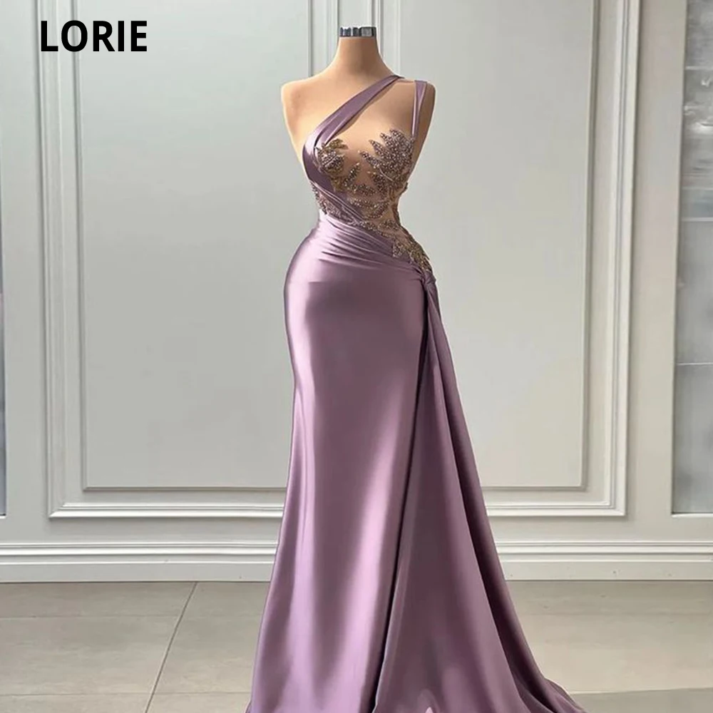 

LORIE Purple Satin Mermaid Prom Dresses 2023 Beadings Appliques Valentine's Day Dress One Shoulder Saudi Arabia Robe De Soirée