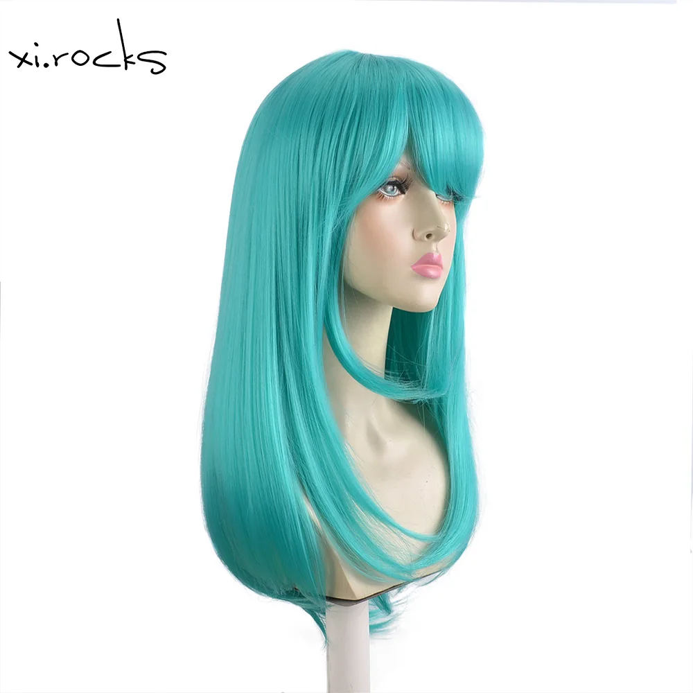 Xi.Rocks-Peluca de Cosplay de pelo sintético natural para mujer, pelo largo y rizado verde, fibra resistente al calor, postizo diario completo, 143I