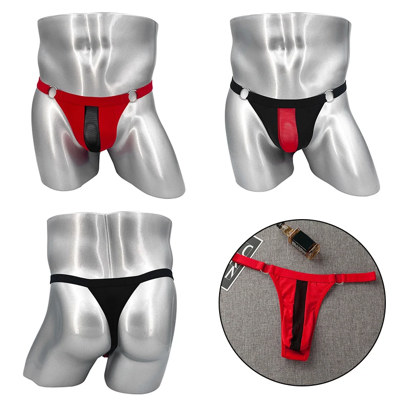 Underwear G-string Panties Thong Men Briefs Mesh Hole Breathable Ultra-thin Sexy Metal Ring Underpants Male Lingerie Undershorts