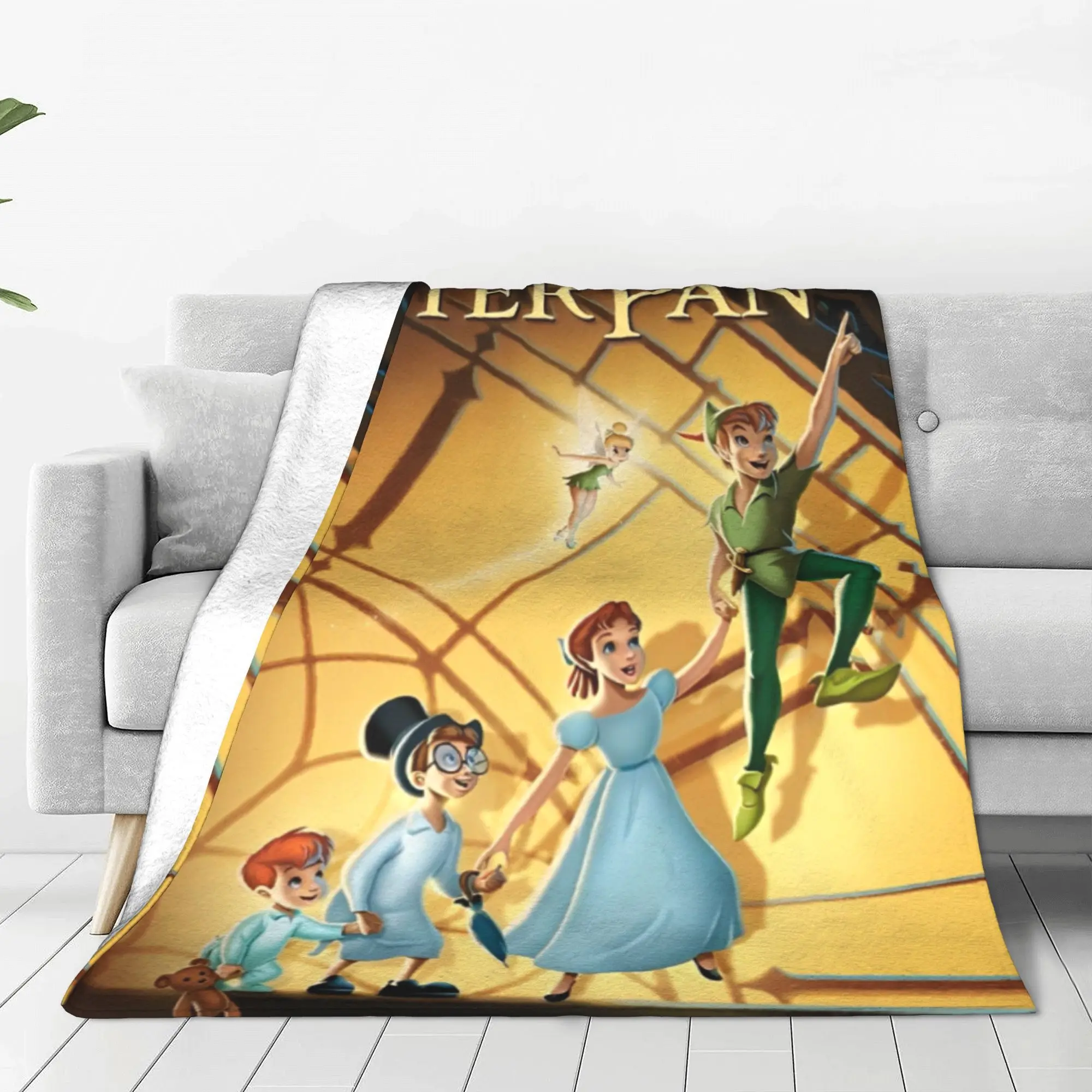 

Peter Pan Cartoon Blanket Flannel Decoration Famous Fairy Story Breathable Lightweight Throw Blanket for Bed Office Quilt