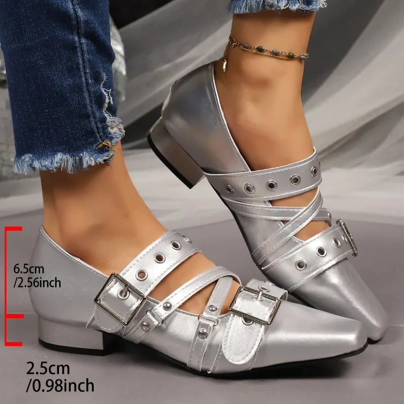 

Small Square Toe Mary Jane Shoes 2025 Autumn New Vintage Studded Belt Buckle Soft Sole Low Top Single Shoes