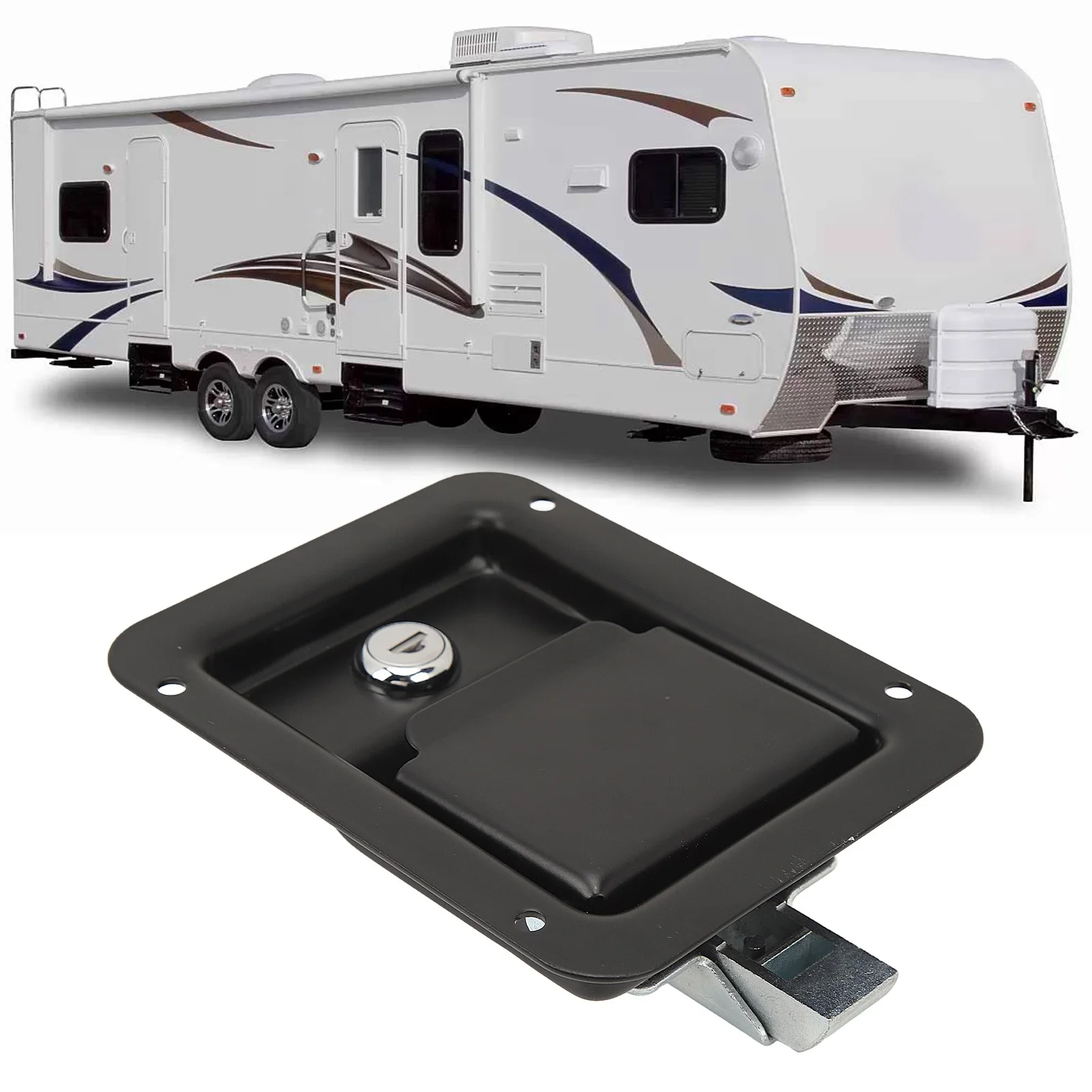 Tool Box Handle Latch with 2 Keys Flush Mount Steel Construction Heavy Duty for RVs Trucks Trailers Campers