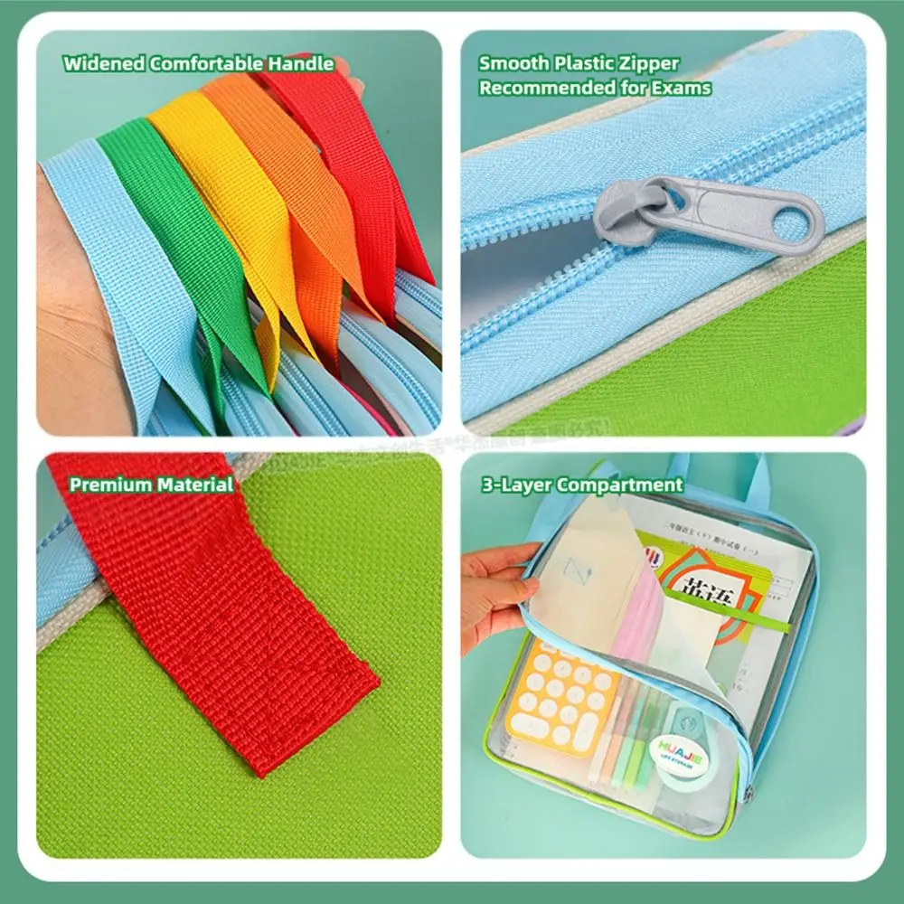 Simple L-shape Large Opening File Bag Transparent Handheld Tutoring Bag Stationery Organizer School Office