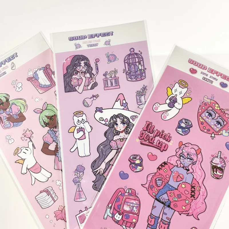 Korean Soup Sweet Cool Cute Cartoon Girl Character Stickers Hand Account Phone Case Planner Diary Scrapbook Decorative Stickers