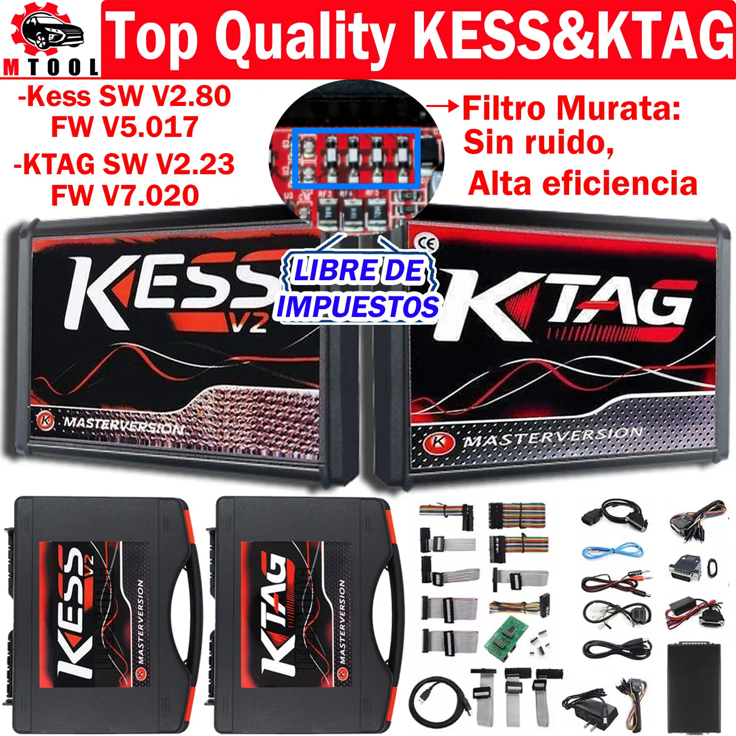 NUEVO KESS V2 V5.017 Rojo para la UE, Online 2.80 KTAG 7.020 2.25 con Filtro Murata, OBD 2, Kit de Reparación Ilimitada para Chip Tuning de ECU de Coche y Camión