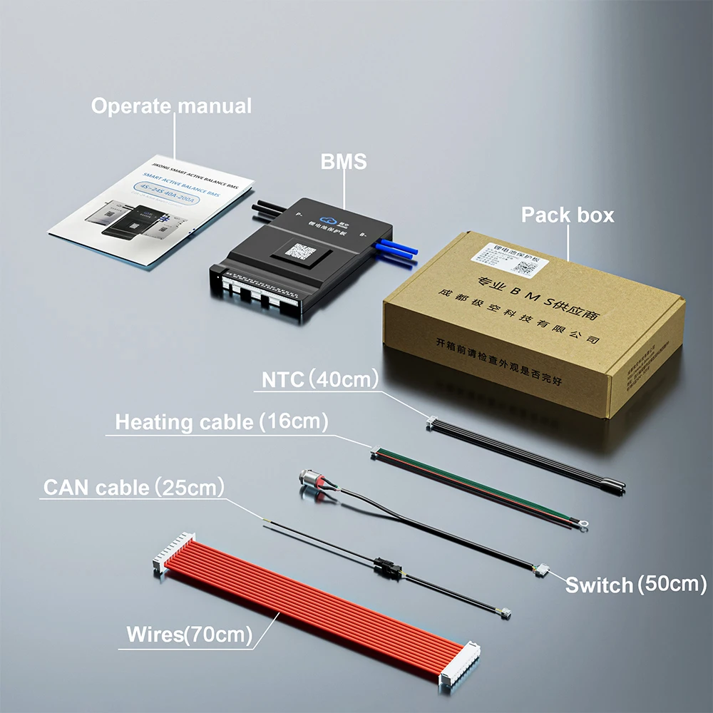 JKBMS B2A20S20P-HC 2A BALANCE CURRENT 200A BT 36V 48V 60V Li-Ion LTO 18650 Battery Lifepo4 Heating Function Bluetooth JIKONG Bms