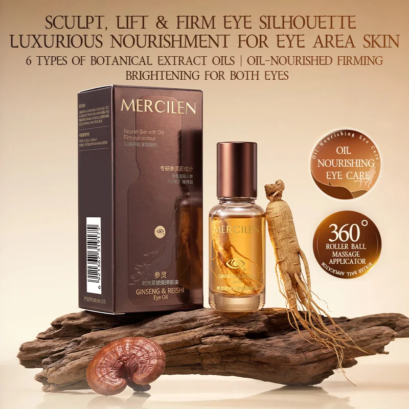 Mercilen Ginseng and Ganoderma Eye Essence Oil 18ml, Contains Caffeine, Plant-Derived Squalane, and Plant Extracts. It Moisturizes, Firms, and Brightens the Eyes, with a Smooth, Cooling Roll-On Application That Fits the Contour of the Eye Area, Quickly Lifts the Skin Around the Eyes, and Bids Farewell to Dullness and Dryness, Increasing Skin Elasticity. It Is Suitable for All Skin Types view 4