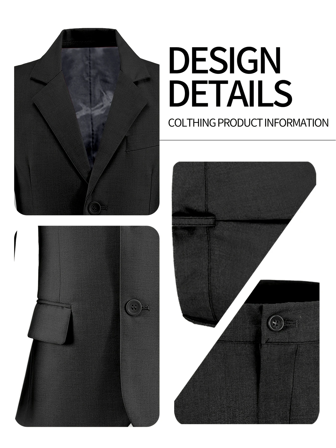 Jungenanzüge, 4-teilig, Jacke, Weste, Hose, Krawatte, zufällige Farbauswahl, Teenagerkleidung, Hochzeitskleidung, Bühnenkleidung, formelle Kleidung, klassisch, schmal geschnitten, elegant, für Kinder von 2 bis 16 Jahren. – Detail 5