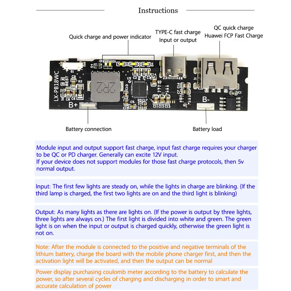 18W Bidirectional fast charging DIY mobile power motherboard Support PD3.0 QC3.0 AFC FCP PE SFCP Protocol With Indicator Light