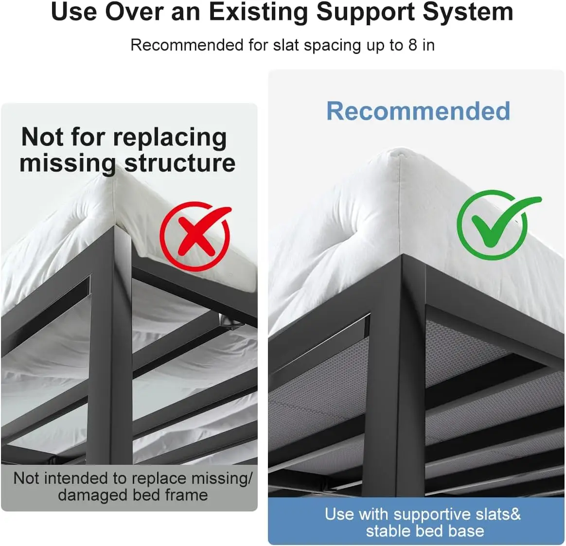 Queen Size Bunkie Board, 60 x 80 in, 10mm Low-Profile Mattress Support Board with Full Non-Slip Base, Under-Mattress Support for Platform Beds, Metal Slats & Slatted Frames - view 6
