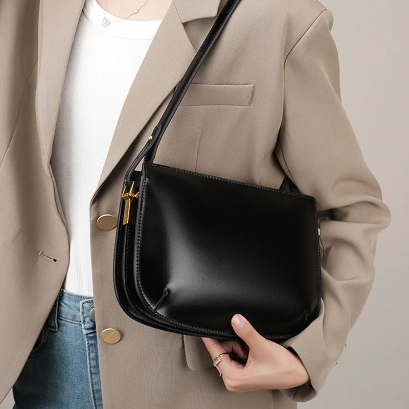 High-quality Women's Genuine Leather Shoulder Armpit Bags 2024 New Cowhide Simple Cossbody Bag