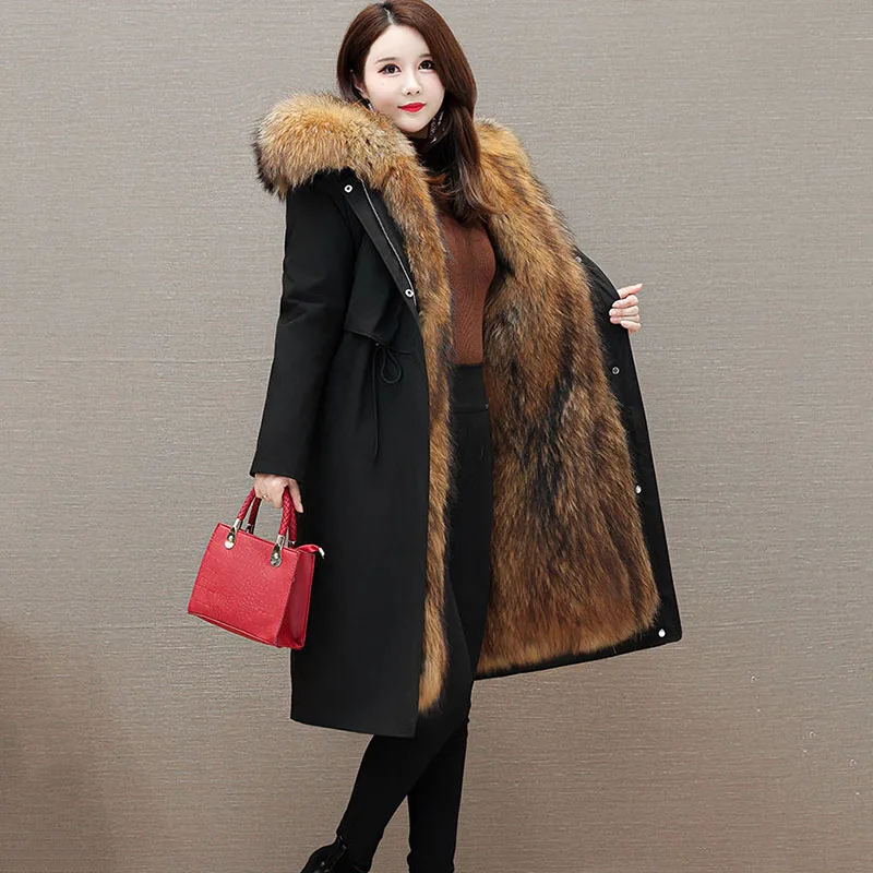 New Women's Hooded Overcomes Detachable Fur One Fur Jacket Winter Warm Fur Coat Premium Female Thick Imitation Fox Fur Outerwear