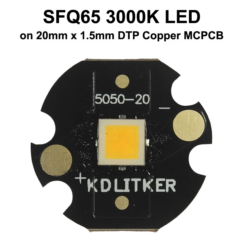 SFQ65 4x Core 3V 20A Warm White 3000K CRI90 5000 Lumens SMD 5050 LED on KDLitker DTP Copper mCPCB High CRI Yellow Light