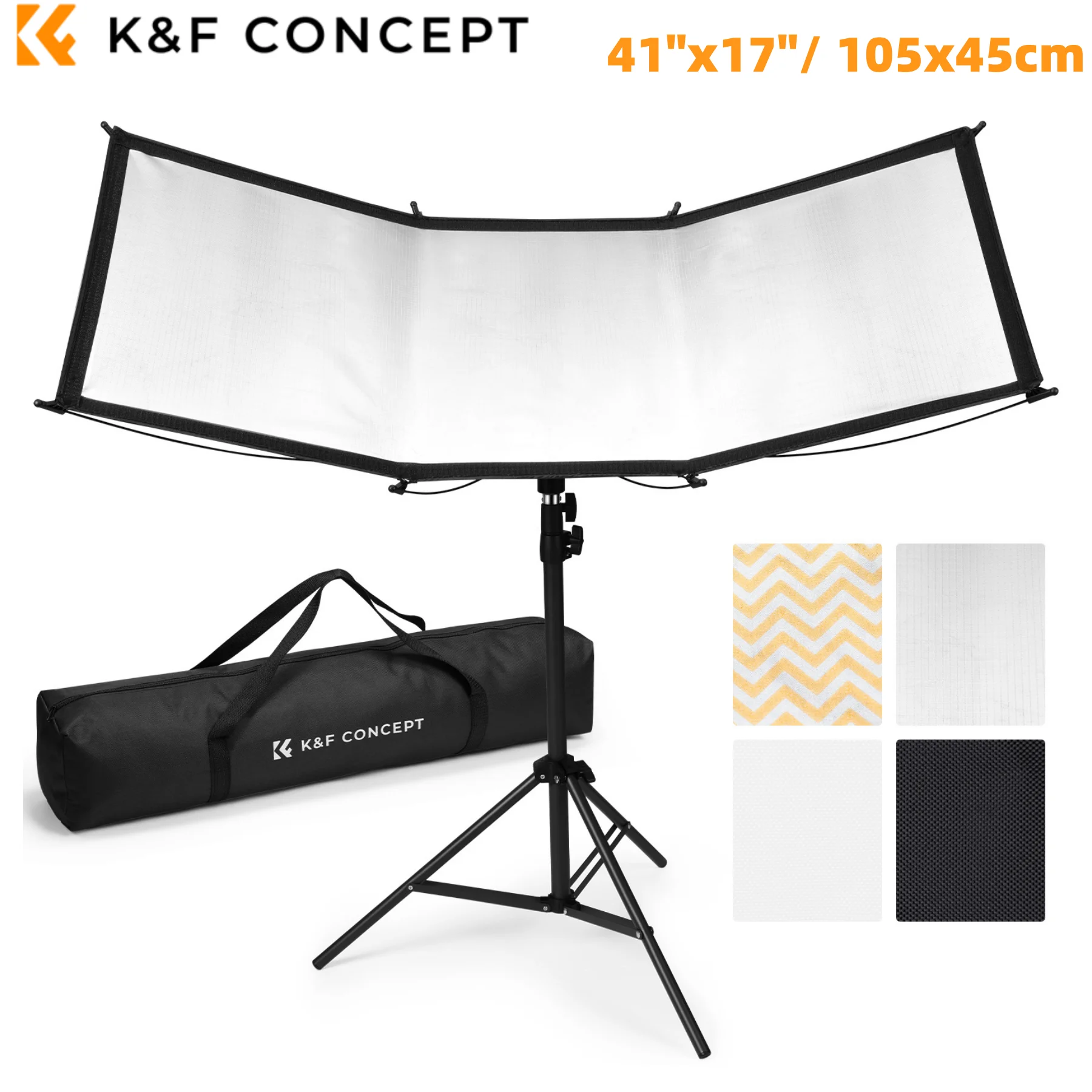 K&F CONCEPT 105cmx45cm Quick-Open U-Shape Curved Reflector with 4-in-1 Reflective Fabric 1.5m Photography Studio Light Stand&Bag