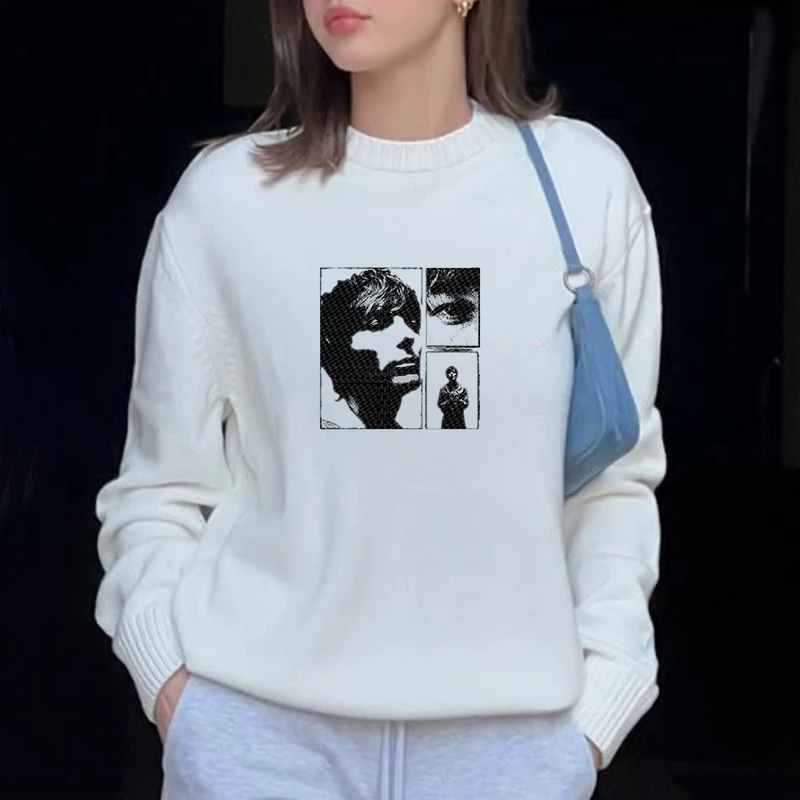 

2024 Aesthetic Casual Avatar Print Graphic Harajuku Women Sweater Long Sleeves Tops Autumn Winter Clothes Hip Hop All-match