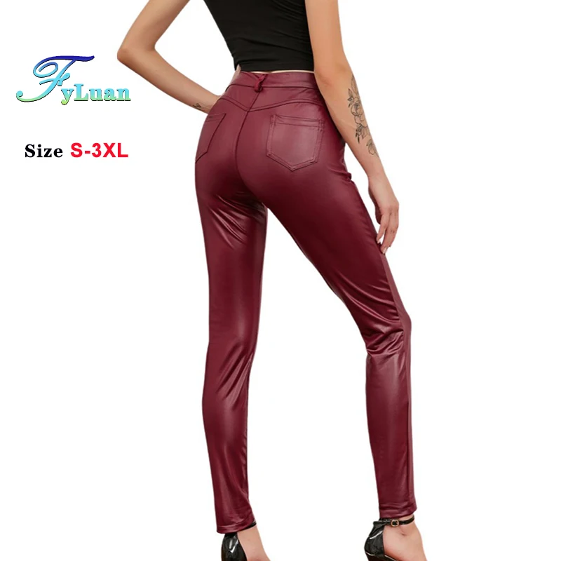 Black Stretch Bodycon Trousers Women PU Leather Pants High Waist Long Casual Pencil Pants Spandex Jeggings Streetwear Pantalonrs