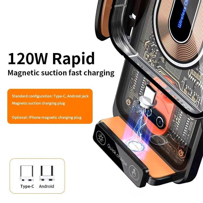 120W Car Mount Phone Holder Intelligent Infrared Air Vent Clip Car Wireless Charger Magnetic For Apple Samsung Xiaomi series