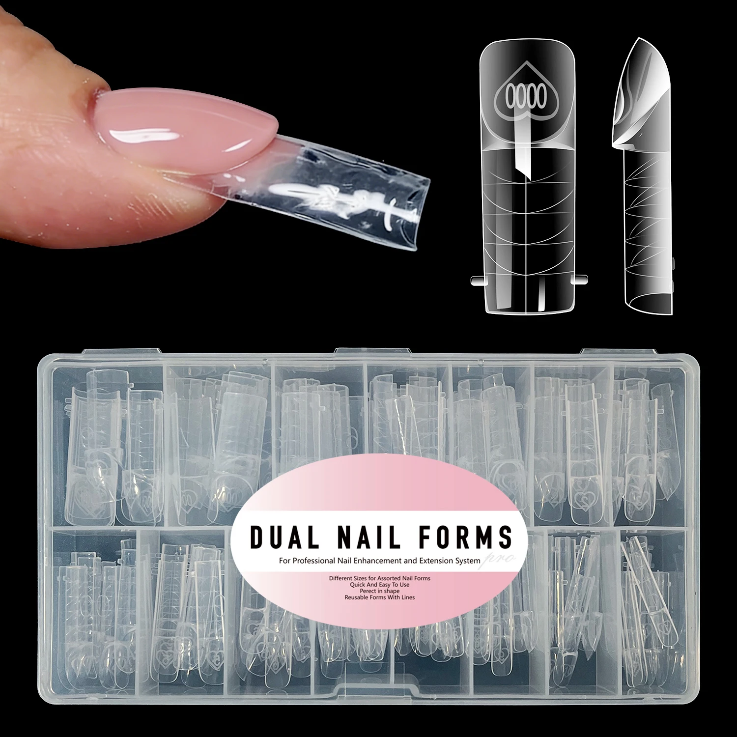 

150pcs Space Dual Forms Reusable Nail Molds for Poly Extension Gel Smart French Line Tips Manicure Tools 150Pcs 15 Sizes