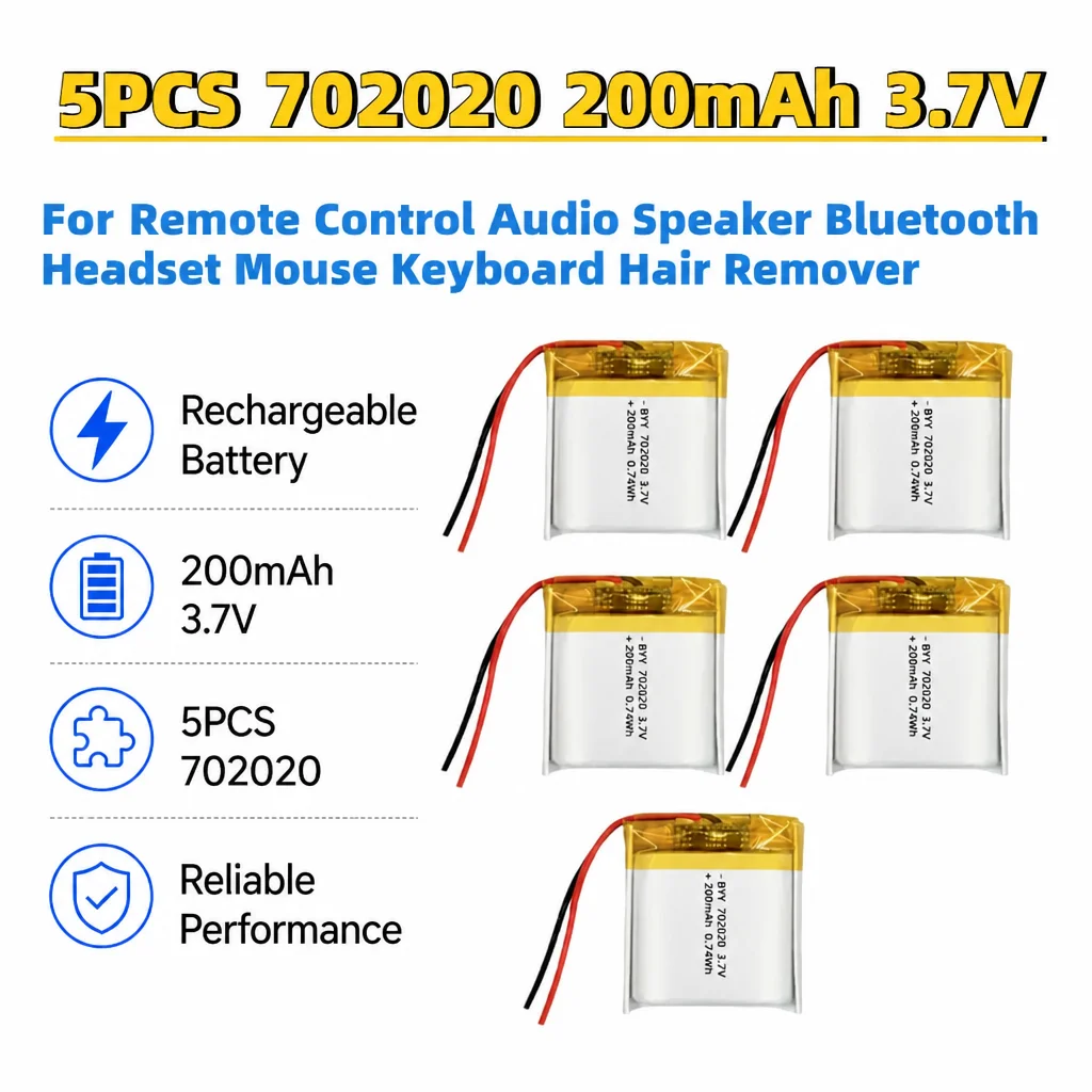 In Stock 702020 Li-Polymer Batteries 200mAh 3.7V for Remote Control Audio Speaker Bluetooth Headset Mouse Keyboard Hair Remover
