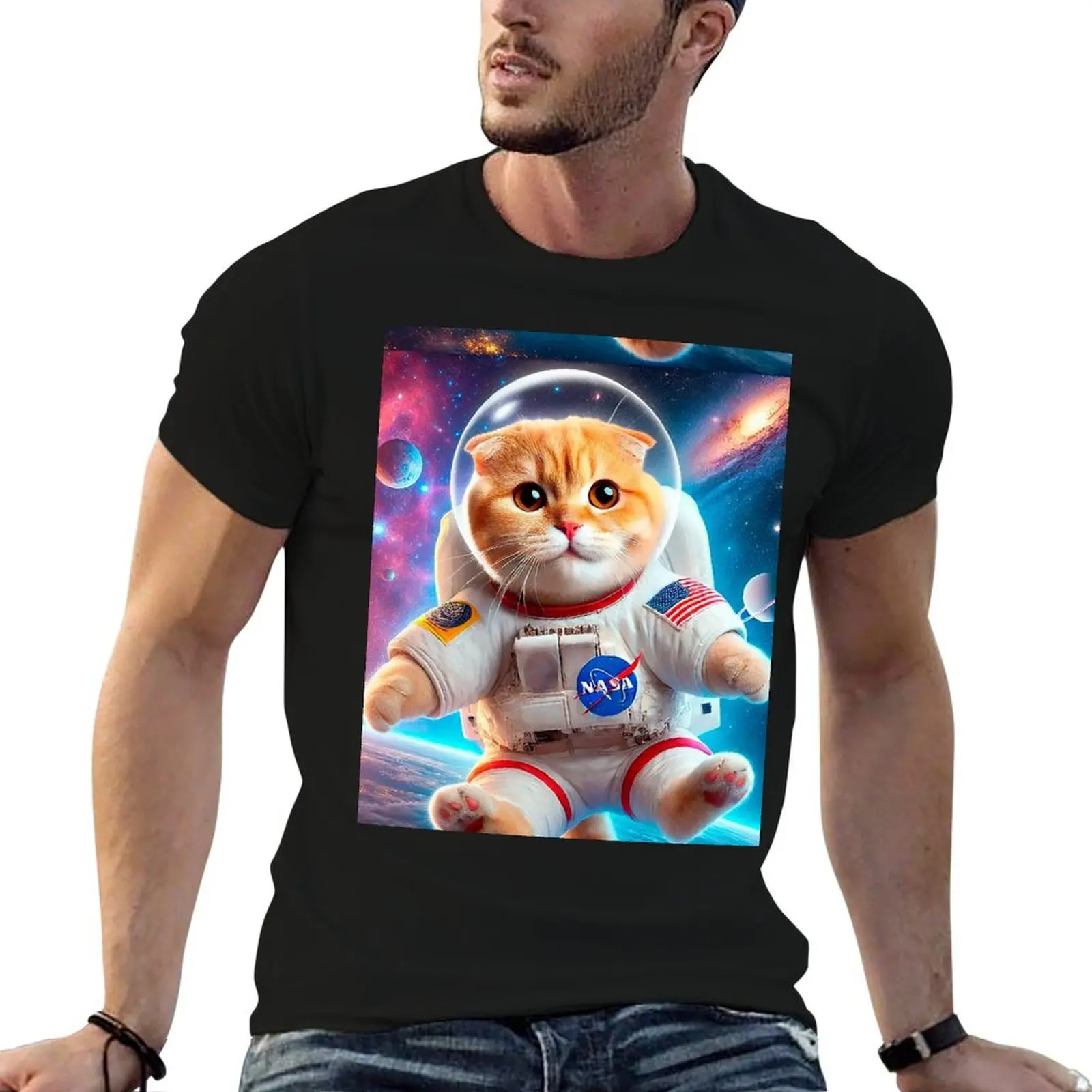 Scottish Fold in Universe T-Shirt All Weather Casual Short Sleeve