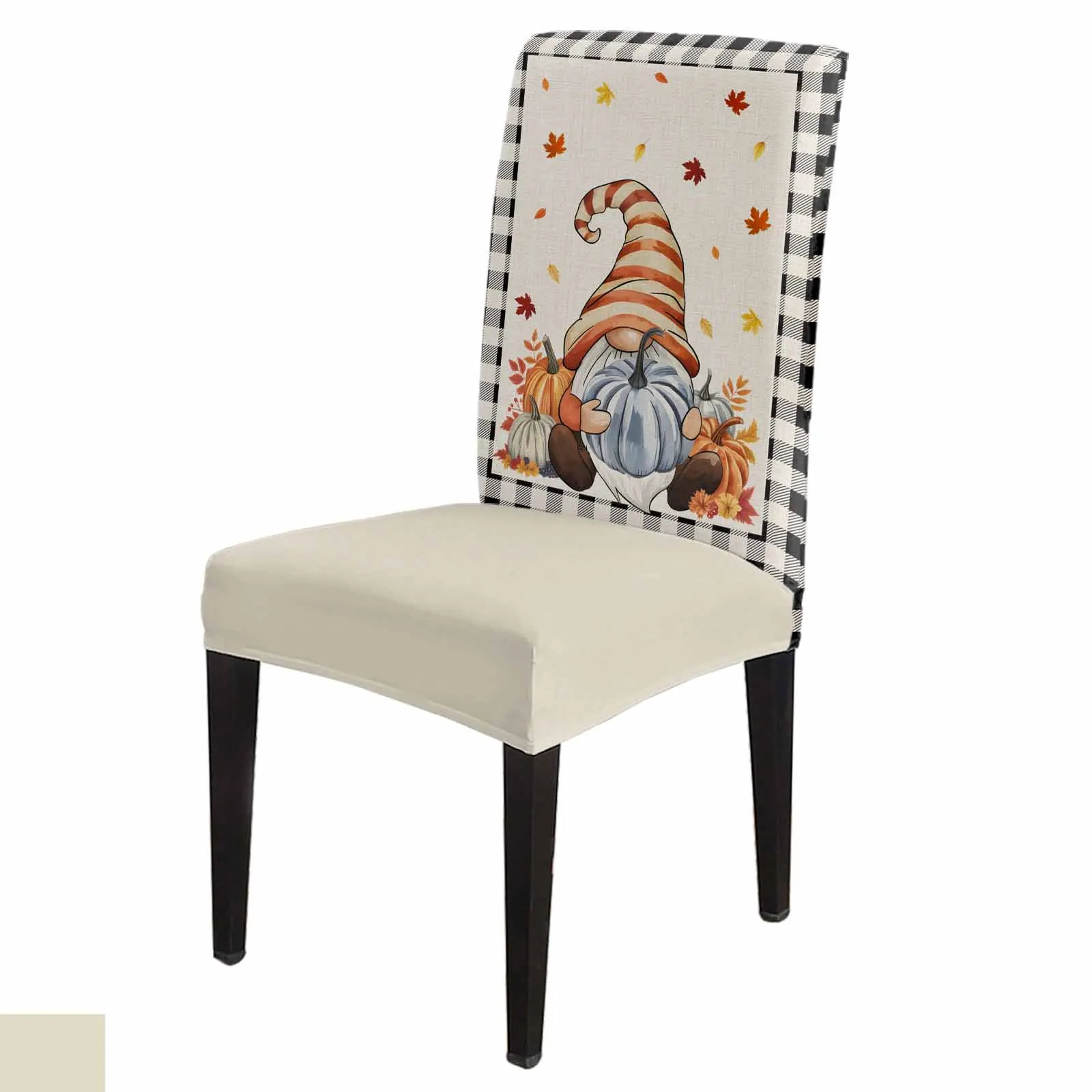

Thanksgiving Gnome Black White Spandex Chair Cover Office Banquet Chair Protector Cover Stretch Chair Cover for Dining Room