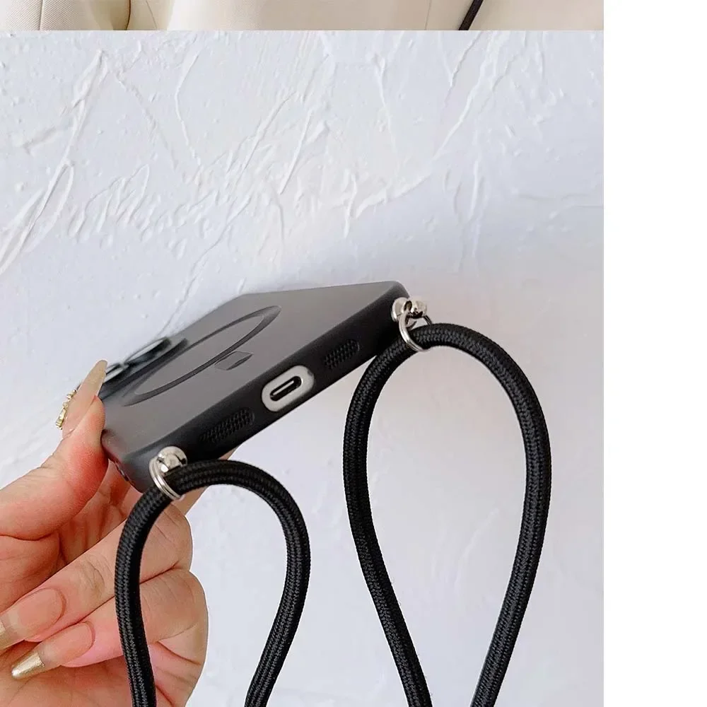 حافظة مغناطيسية بحزام كروس لهاتف آيفون 16 15 14 13 11 12 Pro Max Plus XS XR Magsafe غطاء خلفي ناعم من السيليكون #4