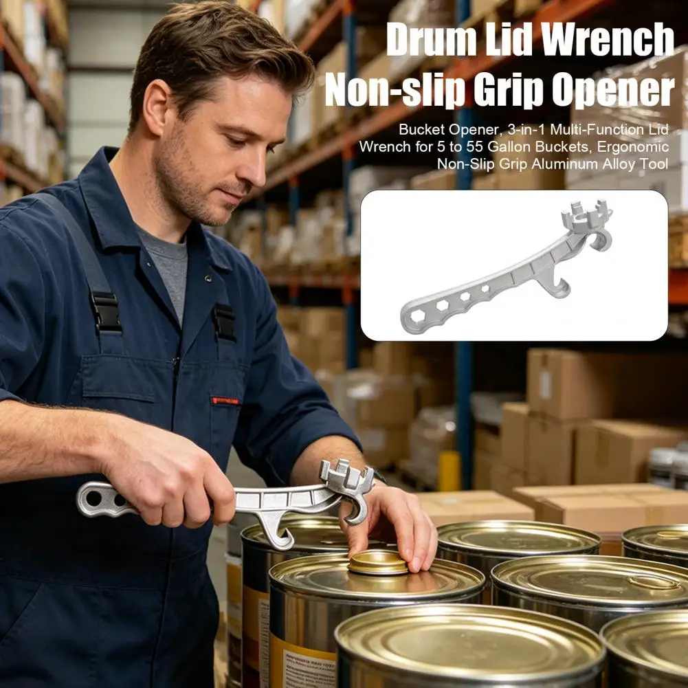 Bucket Opener 3-in-1 Multi-Function Lid Wrench for 5 to 55 Gallon Buckets Ergonomic Non-Slip Grip Aluminum Alloy Drum Lid Wrench