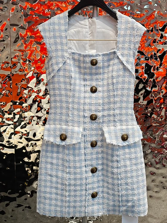 

Элегантное женское платье в клетку с завышенной талией, стройнящее фигуру, от бренда Peoq, весна-лето, модная высококачественная модель