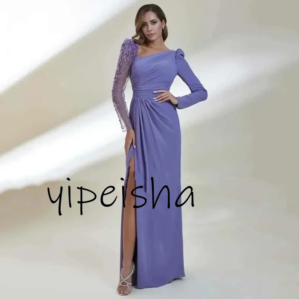 ชุดราตรีสั่งตัด ดีไซน์หรูหราทันสมัย ทรงเมอร์เมด เปิดหลัง ประดับเลื่อมและลูกปัด ผ่าข้าง สำหรับผู้หญิง แขนยาว สำหรับงานเลี้ยงอย่างเป็นทางการ