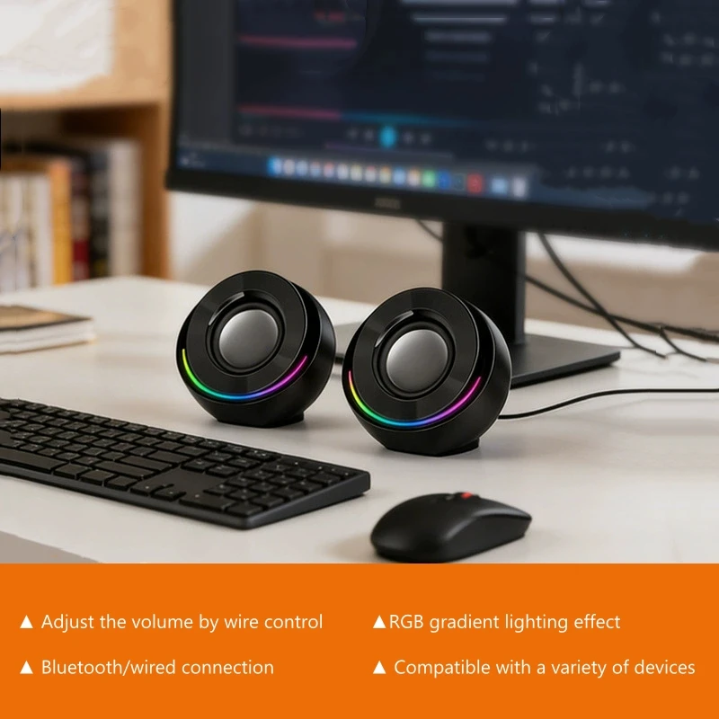 

Настольные Bluetooth-колонки RGB, стереозвук 3W*2, вход USB/3,5 мм AUX, проводной регулятор громкости, Plug&Play для ПК, ноутбуков, телефонов, игр