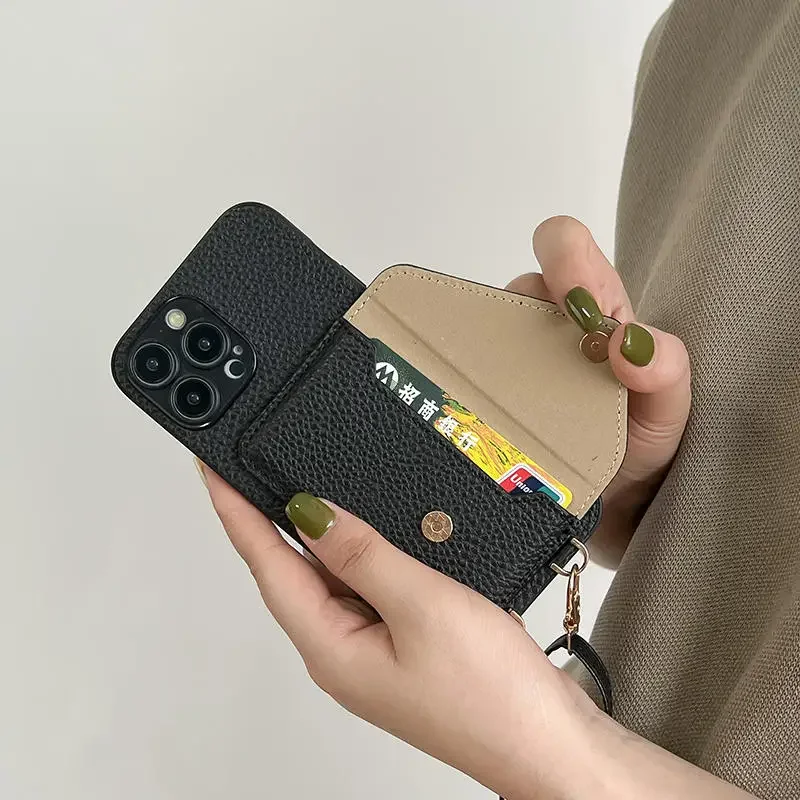 Crossbody Strap Leather Phone Case for IPhone 12 Mini 16E 17 Air 16 15 Plus 17 14 13 11 Pro Max Wallet with Card Holder Cover