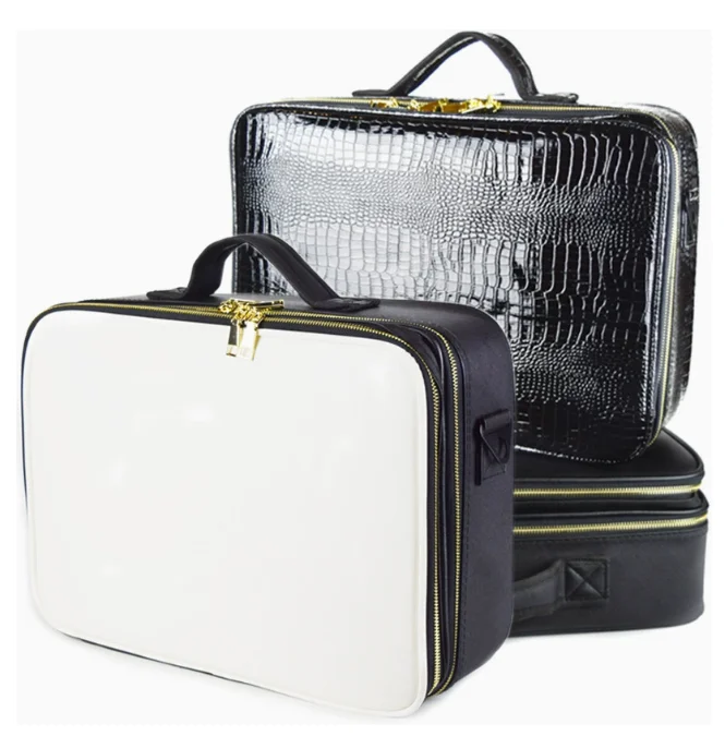 Women Professional makeup storage Bag multi-layer cosmetic bag PU  makeup suitcase makeup portable beauty toolbox embroider Bag