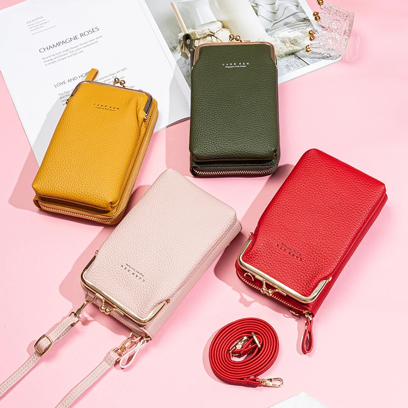 2024 Spring and Autumn New Solid Color Small Shoulder Bag Multi-Function Letter Phone Money Women Wallet Clutch Organizer Storag