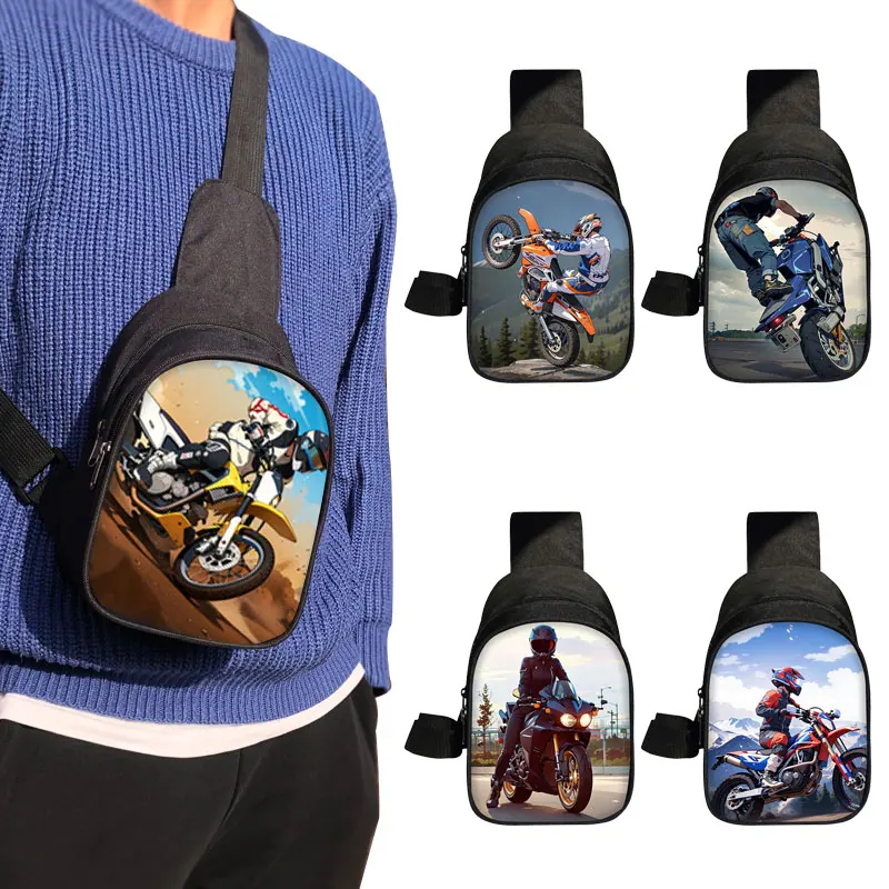 Cool Motorcycle Pattern Chest Bags Motor Bicycle Crossbody Bag Motorbike Shoulder Bags for Travel Purse Phone Key Wallet Holder