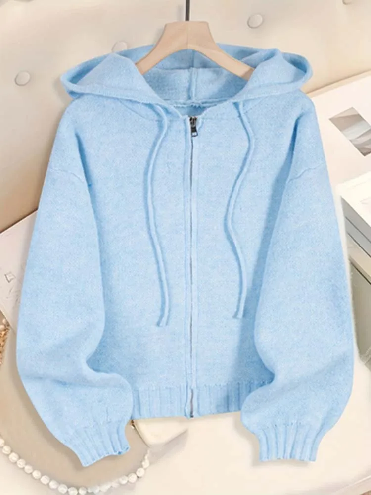 Top da donna in lana con cappuccio e coulisse in stile pigro, elegante e versatile, casual e alla moda per ridurre l'età