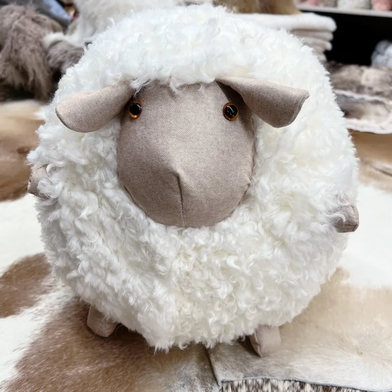 Fluffy Round Sheep Plush Pillow Soft Stuffed Animal Toy Cute Home Decor Fur Wool Material Plush Toy Birthday Gift for Kids