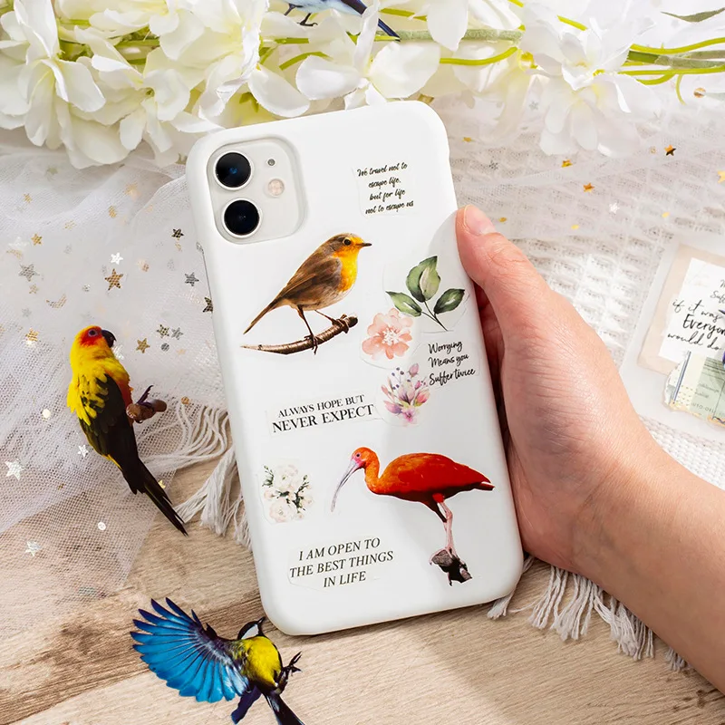 Bird Series PET Stickers Retro Art Ledger DIY Bird Material Decorative Stickers 30 Pieces