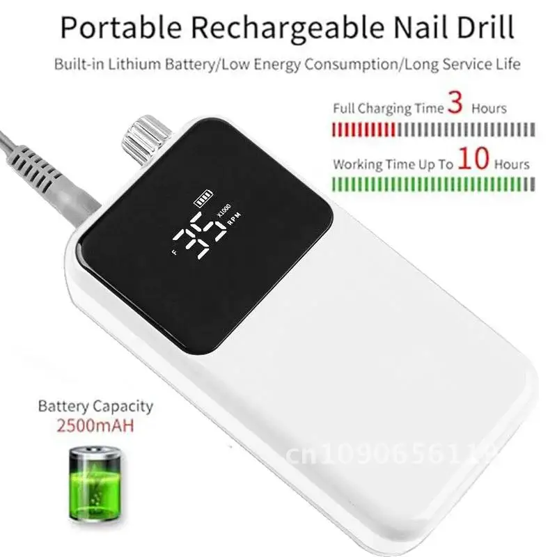 Desktop Nail Drill Machine 2-in-1 Cordless Electric Nail Remover Rechargeable Portable 35000 RPM HD Display Nail Art Tools