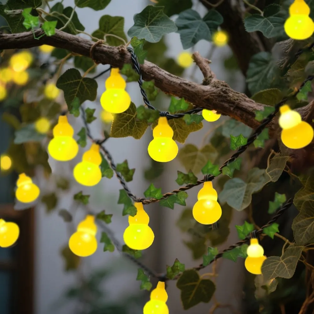 

1 шт. 5М10LED/8М20LED Солнечные садовые гирлянды с зелеными листьями в форме тыквы - Водонепроницаемый уличный декор для двора и свадеб