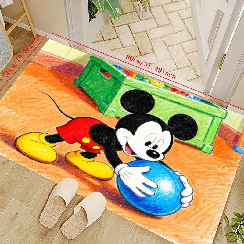 

1PC Disney Mickey Mouse Cartoon Character Floor Mat, Fun Playing Ball Design Kids Room Decor Area Rug, Soft Non-Slip Washable Pl