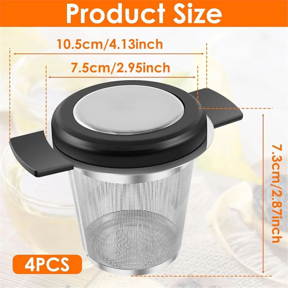 AA25 4 Pcs Tea Strainers for Loose Tea Stainless Steel Tea Steeper Large Capacity Tea Mesh Tea Diffuser for Teapots Cups Mugs