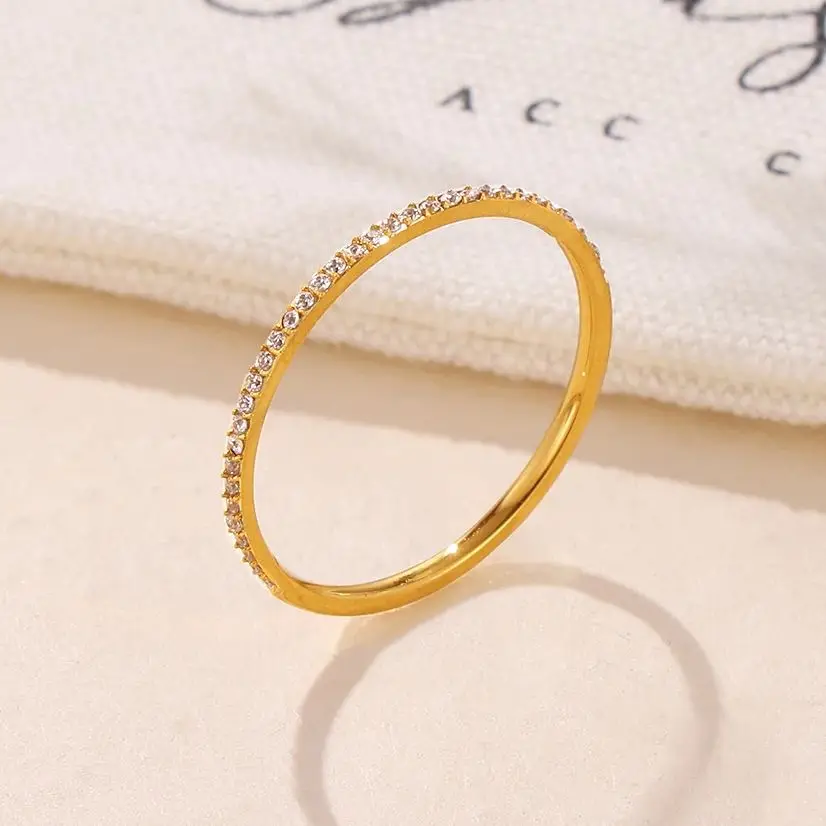 Simple 316L Stainless Steel Thin Finger Women Rings Bling Cubic Zirconia Rings For Women Waterproof Fashion Jewellery Accessory