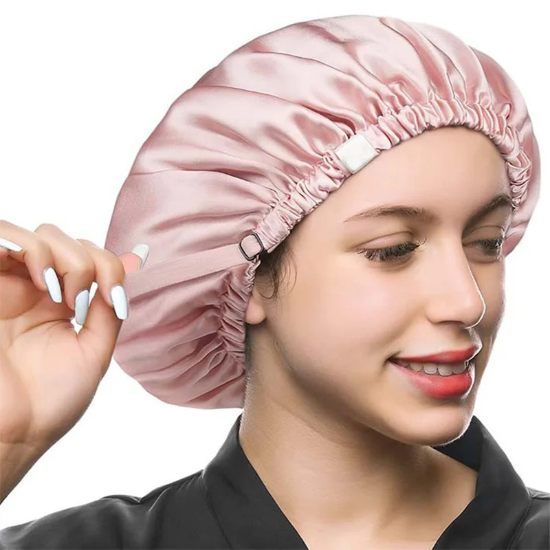 Birdtree 16MM 100% Echt Zijden Bonnet, Dames Dubbellaagse Slaapmuts, Pure Haarwikkel Elastische Hoofdband A34324M