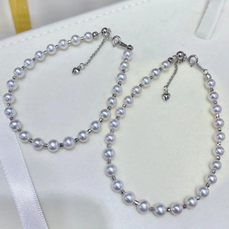

SGARIT Trending Pearl Jewelry 5-6mm 925 Silver Aurora Natural Freshwater White Round Pearl Bracelet Jewellery For Occasion