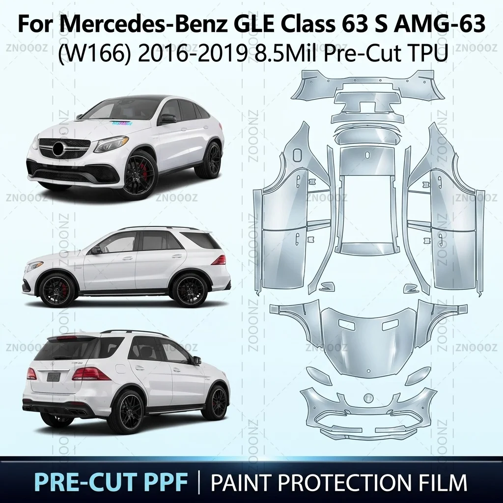 For Mercedes-Benz GLE Class 63 S AMG-63 (W166) 2016-2019 8.5Mil Pre-Cut TPU PPF Paint Full Vehicle Glossy Clear Matte Black