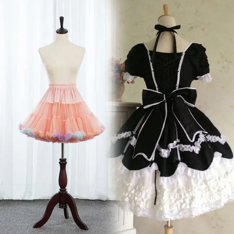 Womens Elastic Waist Puffy Tulle Petticoat Rainbow Cloud Short Tutu Skirt Princess Ballet Dance Pettiskirts Lolita Cosplay image 5
