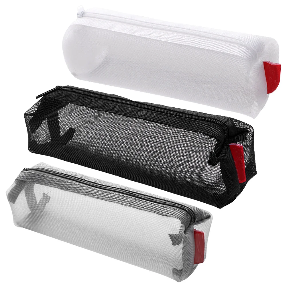 3 шт. стильные сумки-карандаши на молнии большой емкости органайзер для канцелярских принадлежностей портативная сумка для хранения ручек для студентов сетчатая сумка-карандаш