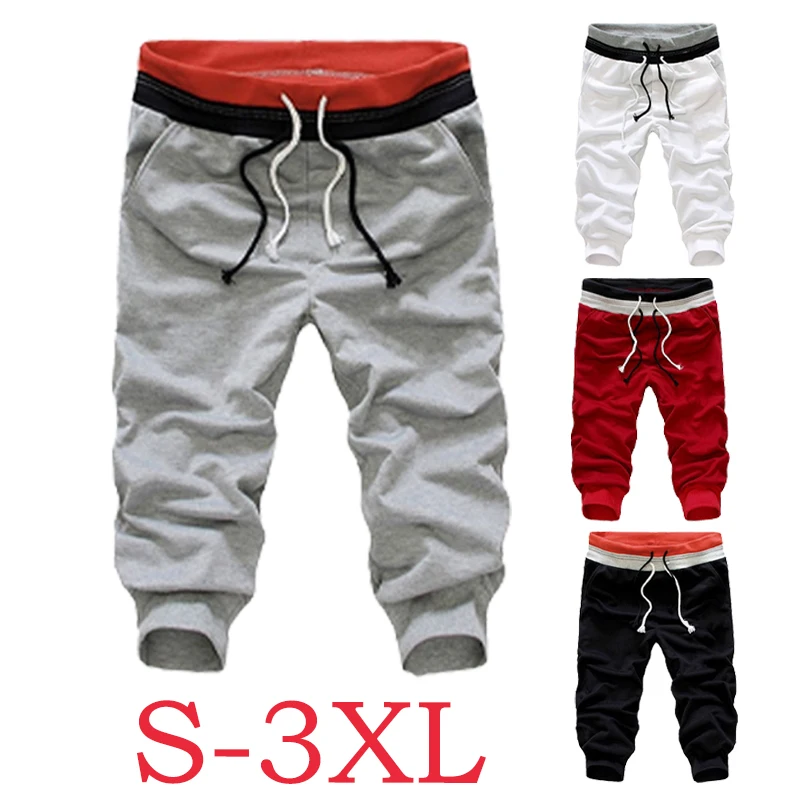 Korean Summer Basketball Pants Basic Men Vintage Sports Cropped Trousers Seaside Black Men\'s Fashion Breathable Sweatpants 2024